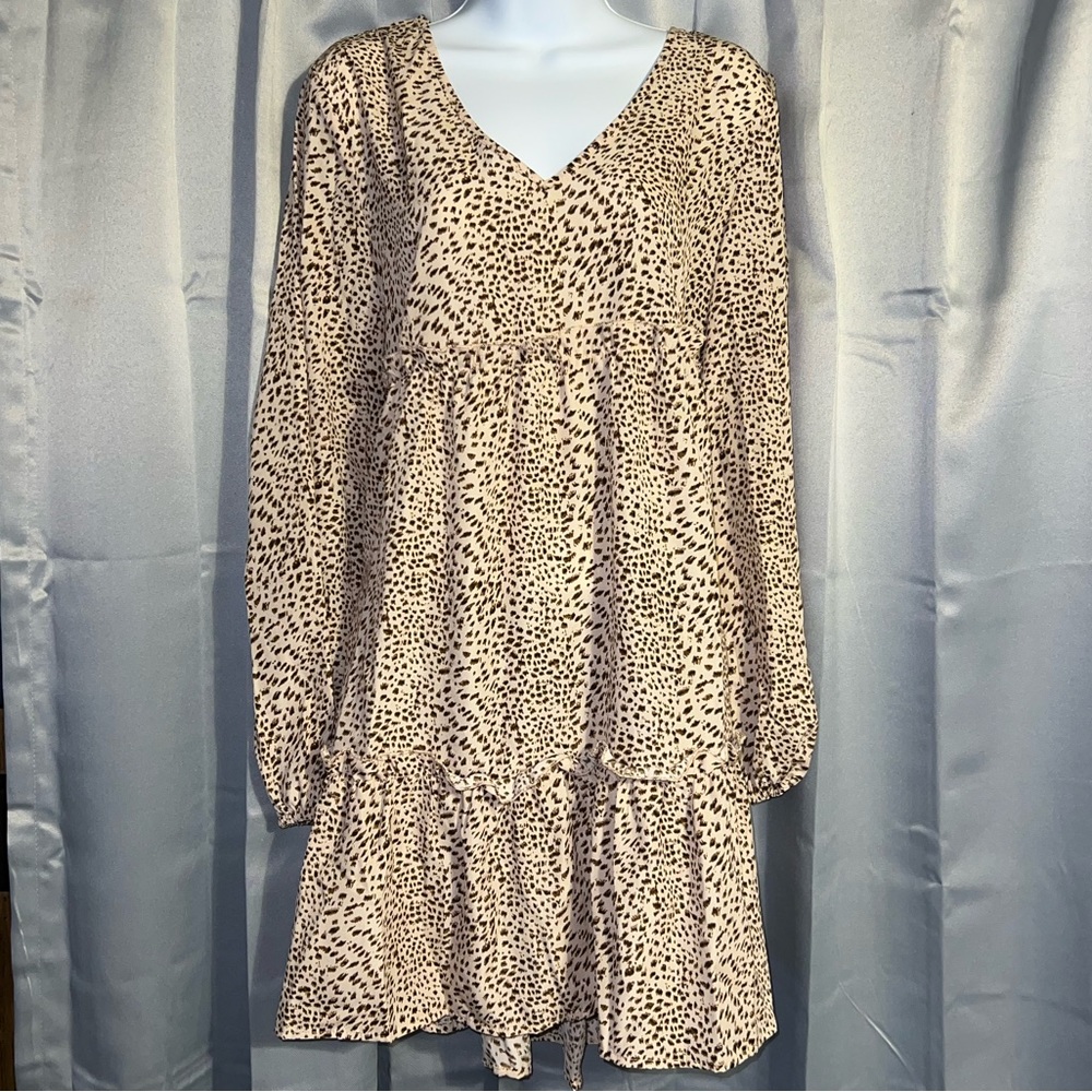 Dalmatian Print Frill Trim Chiffon Smock Dress in Apricot (L-8/10) - Picture 8 of 12